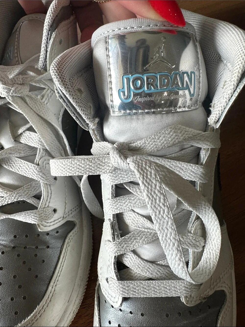 Boys Nike Air Jordan 1 Mid Silver, White & Black Sneakers